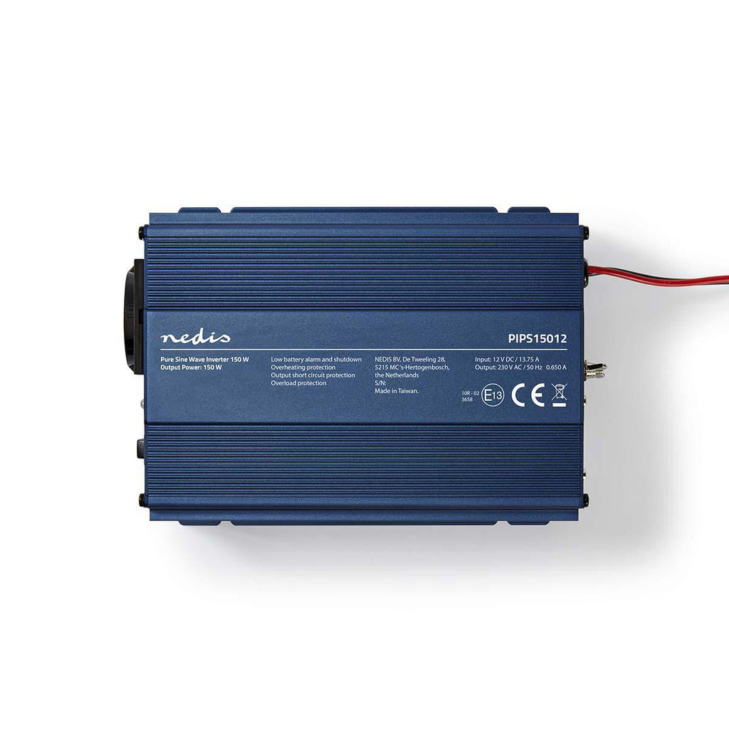 Inverter tiszta szinuszos | Bemeneti feszültség: 12 V DC | Eszköz táp kimeneti csatlaakozó(k): 1 | 230 V AC 50 Hz | 150 W | Kimenő csúcs teljesítmény: 300 W | Aljzat típusa: F (CEE 7/3) | Szivargyújtó Csatlakozó | Tiszta Szinusz Hullám | Biztosíték | Kék