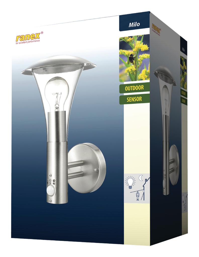 Kültéri Falikar 60 W Mozgásérzékelővel Csiszolt Acél