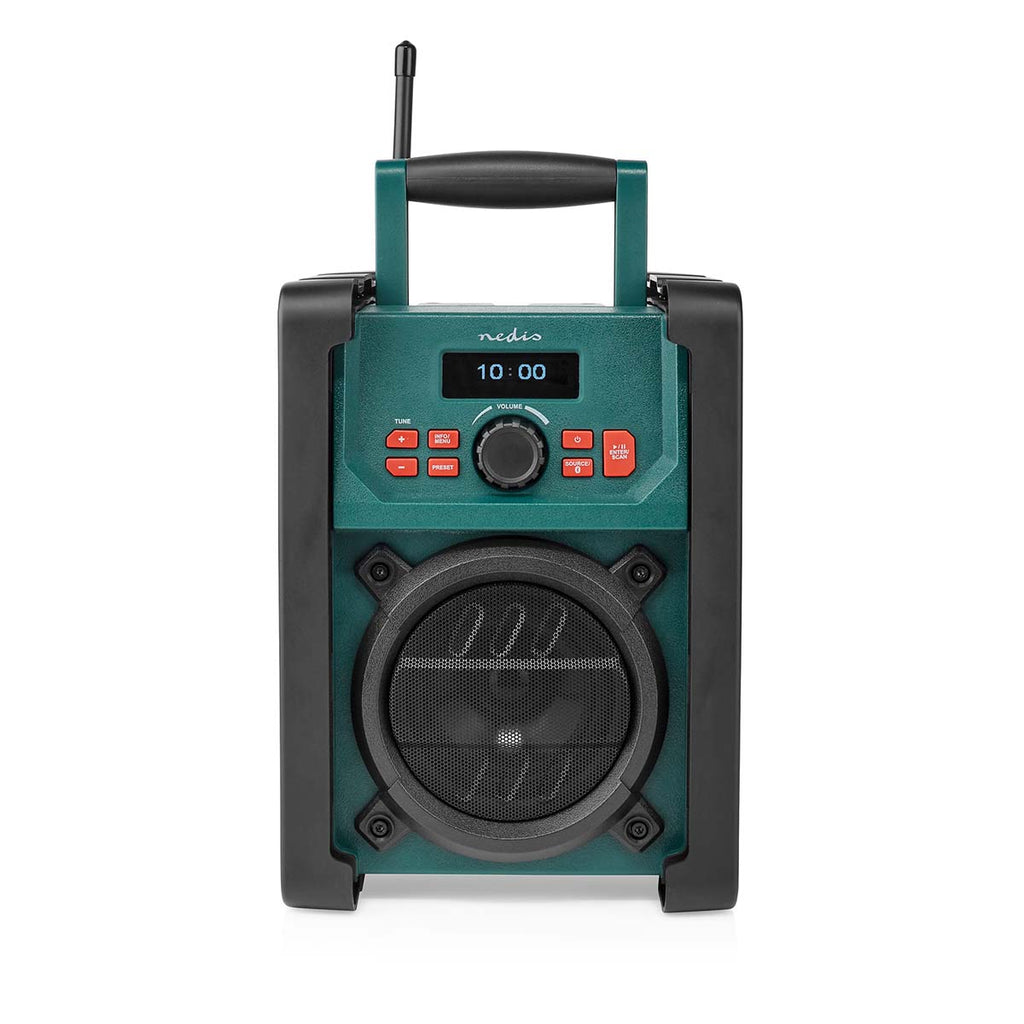 DAB+ Rádió | Munkahelyi Rádió | DAB+ / FM | 2.2 " | Fekete Fehér Képernyő | Elemes Áramellátás / Hálózati Áramellátás | Digitális | 15 W | Bluetooth | Ébresztő óra | IP65 | Hordozó fogantyú | Fekete / Zöld