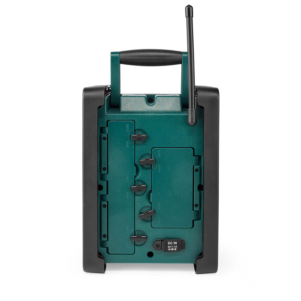 DAB+ Rádió | Munkahelyi Rádió | DAB+ / FM | 2.2 " | Fekete Fehér Képernyő | Elemes Áramellátás / Hálózati Áramellátás | Digitális | 15 W | Bluetooth | Ébresztő óra | IP65 | Hordozó fogantyú | Fekete / Zöld