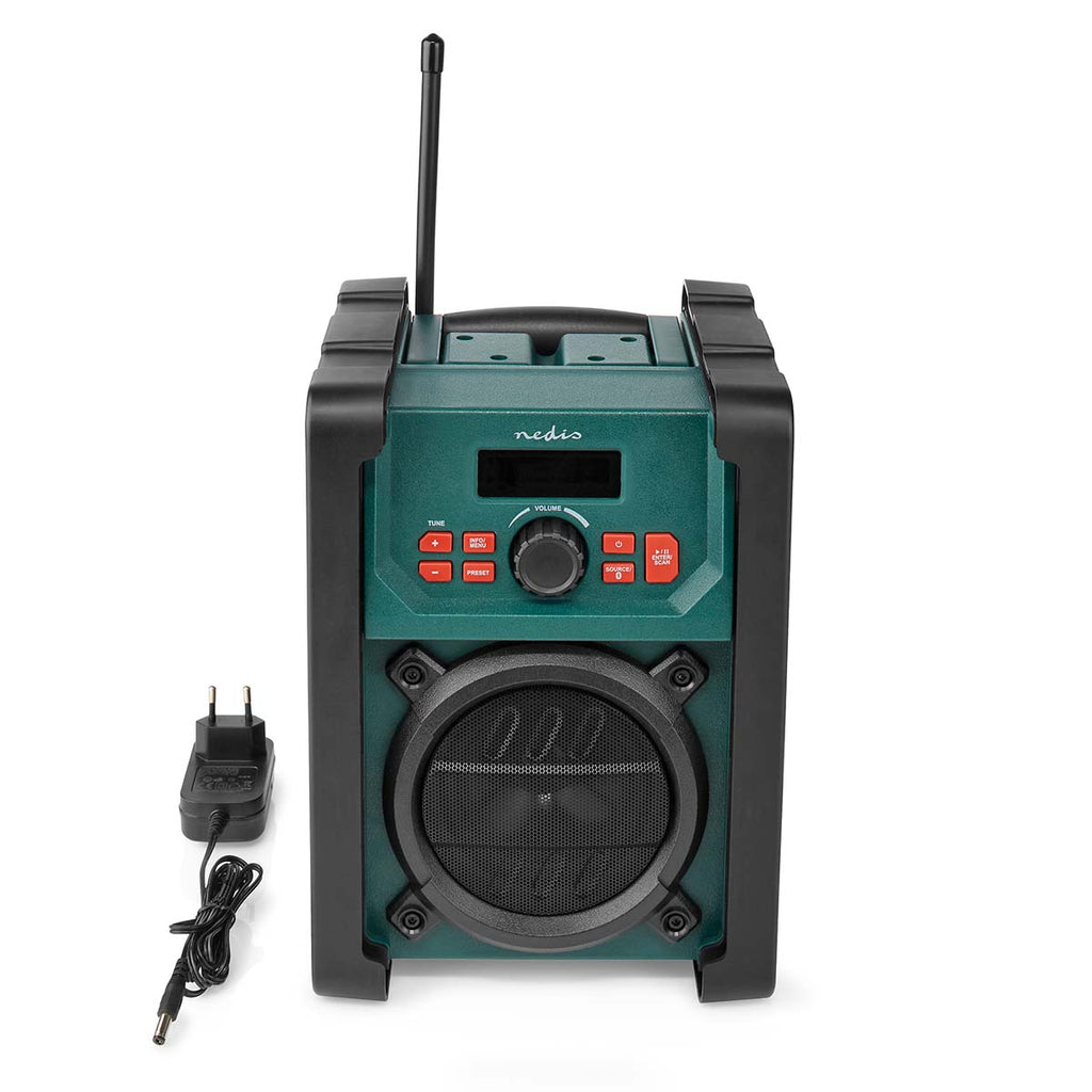DAB+ Rádió | Munkahelyi Rádió | DAB+ / FM | 2.2 " | Fekete Fehér Képernyő | Elemes Áramellátás / Hálózati Áramellátás | Digitális | 15 W | Bluetooth | Ébresztő óra | IP65 | Hordozó fogantyú | Fekete / Zöld