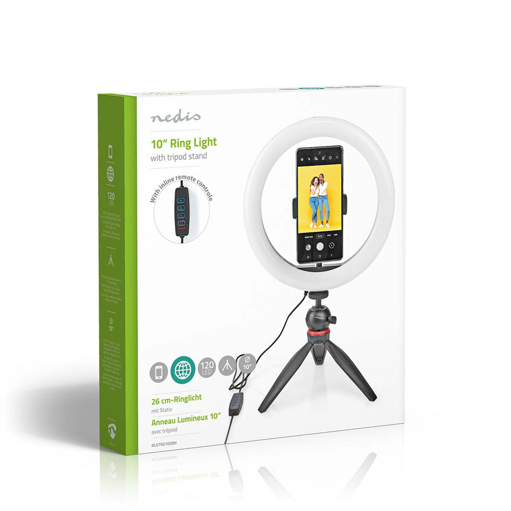 Gyűrűs Fény | 10 inch | 120 LED's | 2700 - 6700 K | Háromlábú Állvány | Fekete