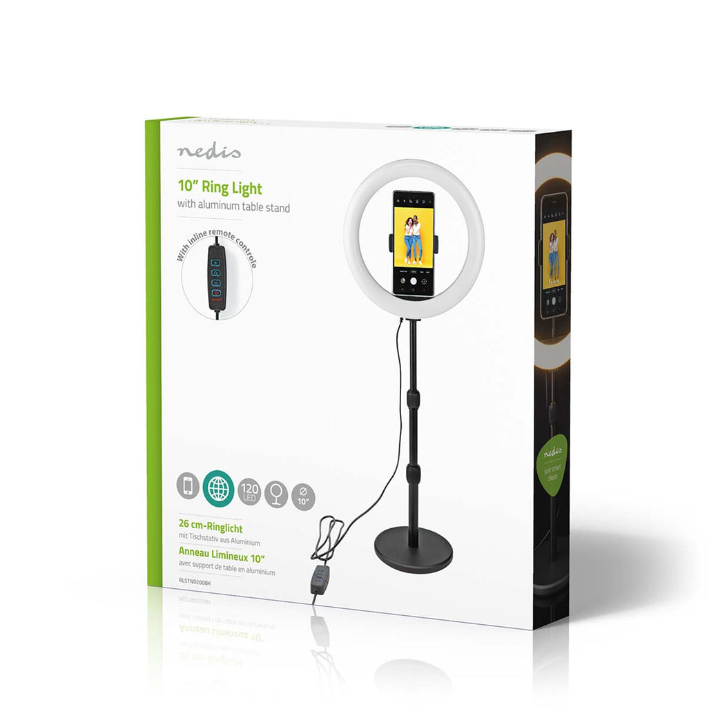 Gyűrűs Fény | 10 inch | 120 LED's | 2700 - 6700 K | Asztali | Fekete