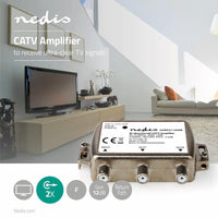 CATV erősítő | Nyereség: 12 dB | 85 - 1218 MHz | Kimenő csatlakozók száma: 2 | Visszatérési út | Ezüst-1