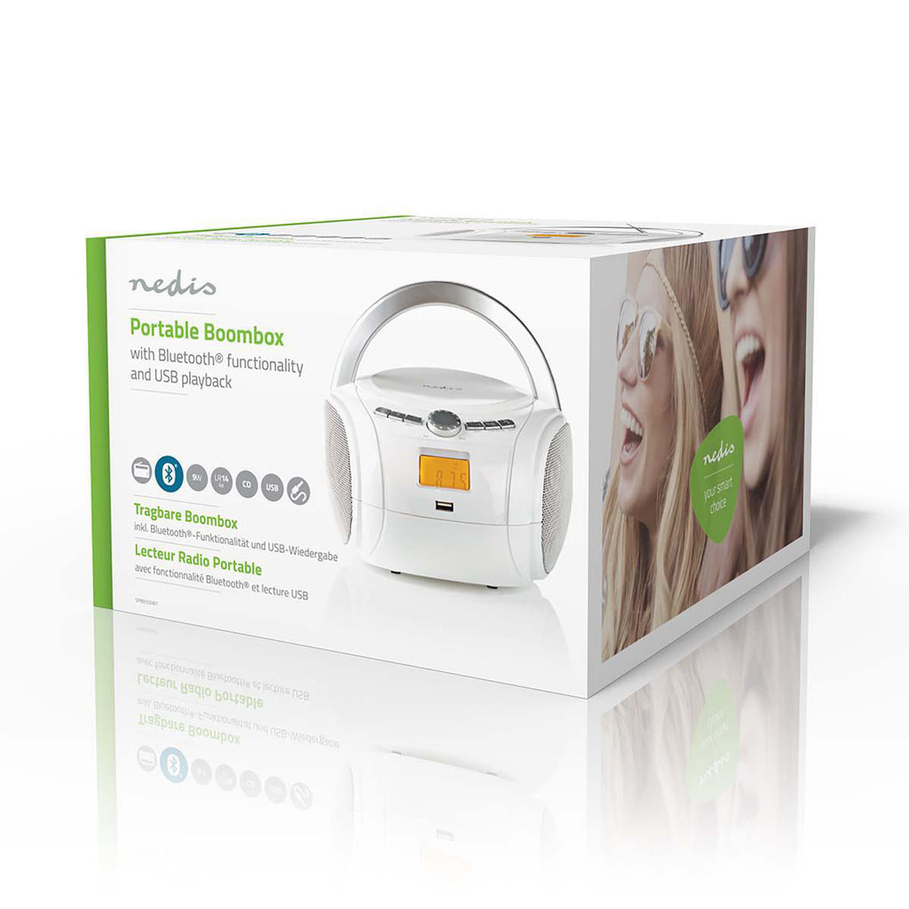 CD-lejátszó Boombox | Elemes Áramellátás / Hálózati Áramellátás | Stereo | 9 W | Bluetooth® | FM | USB lejátszás | Hordozó fogantyú | Fehér