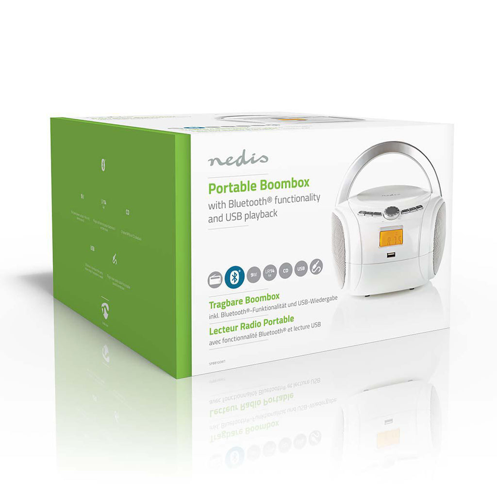 CD-lejátszó Boombox | Elemes Áramellátás / Hálózati Áramellátás | Stereo | 9 W | Bluetooth® | FM | USB lejátszás | Hordozó fogantyú | Fehér