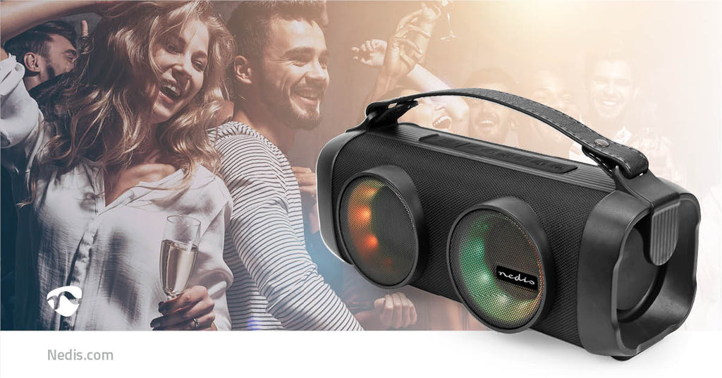 Bluetooth® Party Boombox | 5 hrs | 2.0 | 24 W | Media lejátszás: AUX / USB | Összekapcsolható | Hordozó fogantyú | Party fények | Fekete