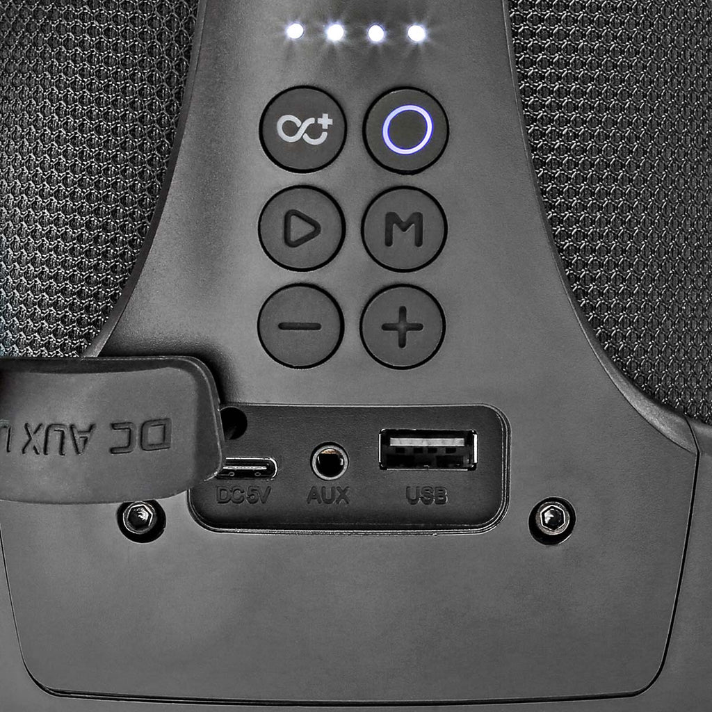 Bluetooth® Party Boombox | 6 hrs | 2.0 | 50 W | Media lejátszás: AUX / USB | IPX5 | Összekapcsolható | Hordozó fogantyú | Party fények | Fekete