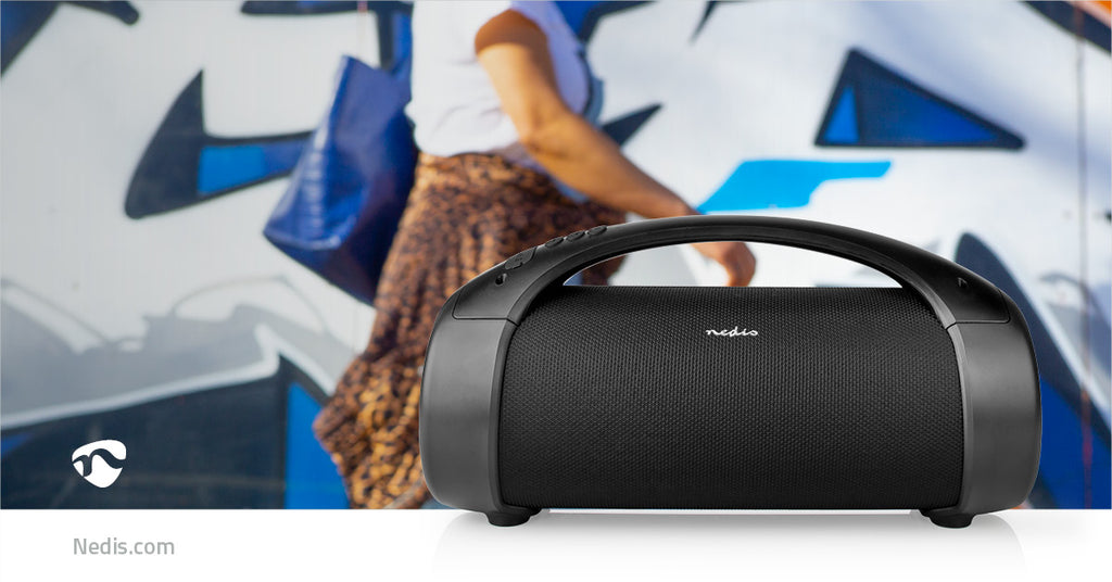 Bluetooth® Party Boombox | 6 hrs | 2.0 | 50 W | Media lejátszás: AUX / USB | IPX5 | Összekapcsolható | Hordozó fogantyú | Party fények | Fekete