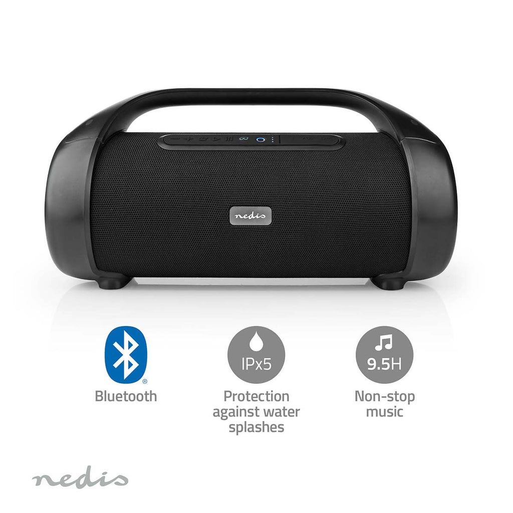 Bluetooth® Party Boombox | 9.5 óra | 2.1 | 120 W | Media lejátszás: AUX | IPX5 | Összekapcsolható | Hordozó fogantyú | Party fények | Fekete-8