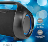 Bluetooth® Party Boombox | 9.5 óra | 2.1 | 120 W | Media lejátszás: AUX | IPX5 | Összekapcsolható | Hordozó fogantyú | Party fények | Fekete-10