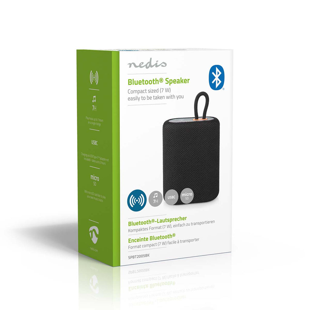 Bluetooth® hangszóró | Maximális akkumulátor lejátszási idő: 7 hrs | Kézben Tartott Változat | 7 W | Mono | Beépített mikrofon | Összekapcsolható | Fekete