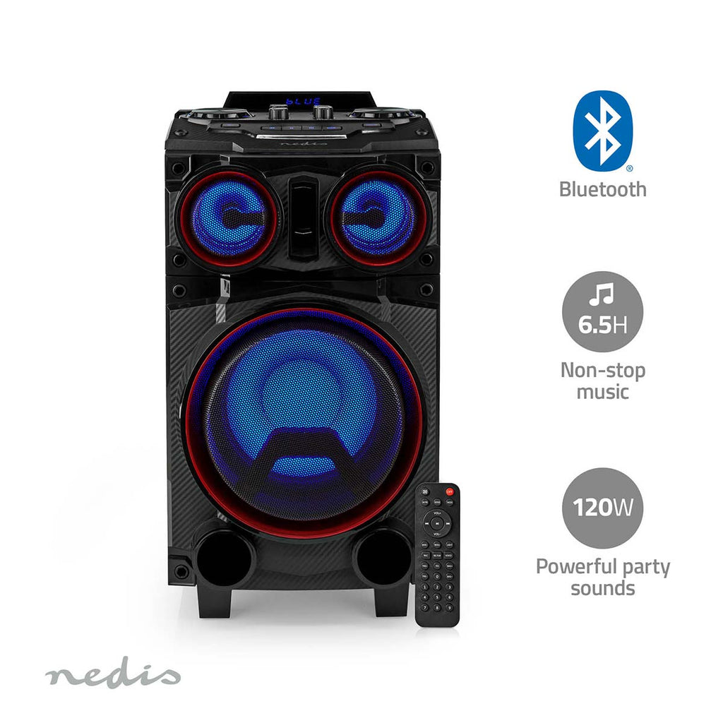 Bluetooth® party hangszóró | Maximális akkumulátor lejátszási idő: 6.5 óra | 120 W | Hordozó fogantyú | Party fények | Ekvalizer | Fekete-10