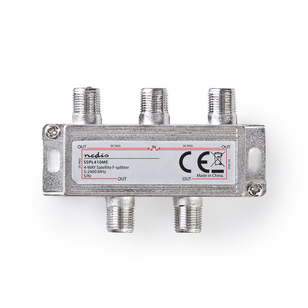 Műholdvevő elosztó | 5 - 2400 MHz | 11.5 dB | Bemenetek száma: 1 | Kimenő csatlakozók száma: 4 | Impedancia_ 75 Ohm | Zinc | Ezüst