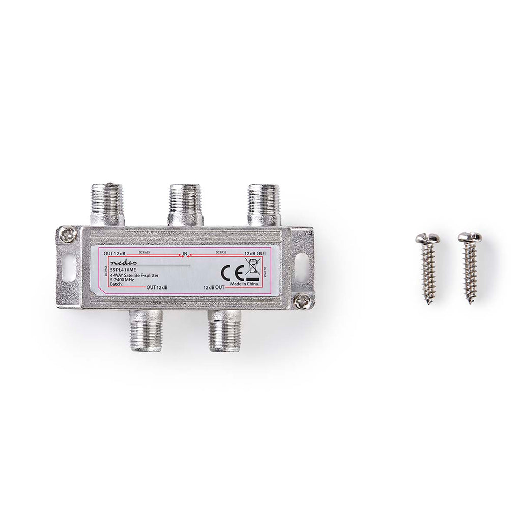 Műholdvevő elosztó | 5 - 2400 MHz | 11.5 dB | Bemenetek száma: 1 | Kimenő csatlakozók száma: 4 | Impedancia_ 75 Ohm | Zinc | Ezüst