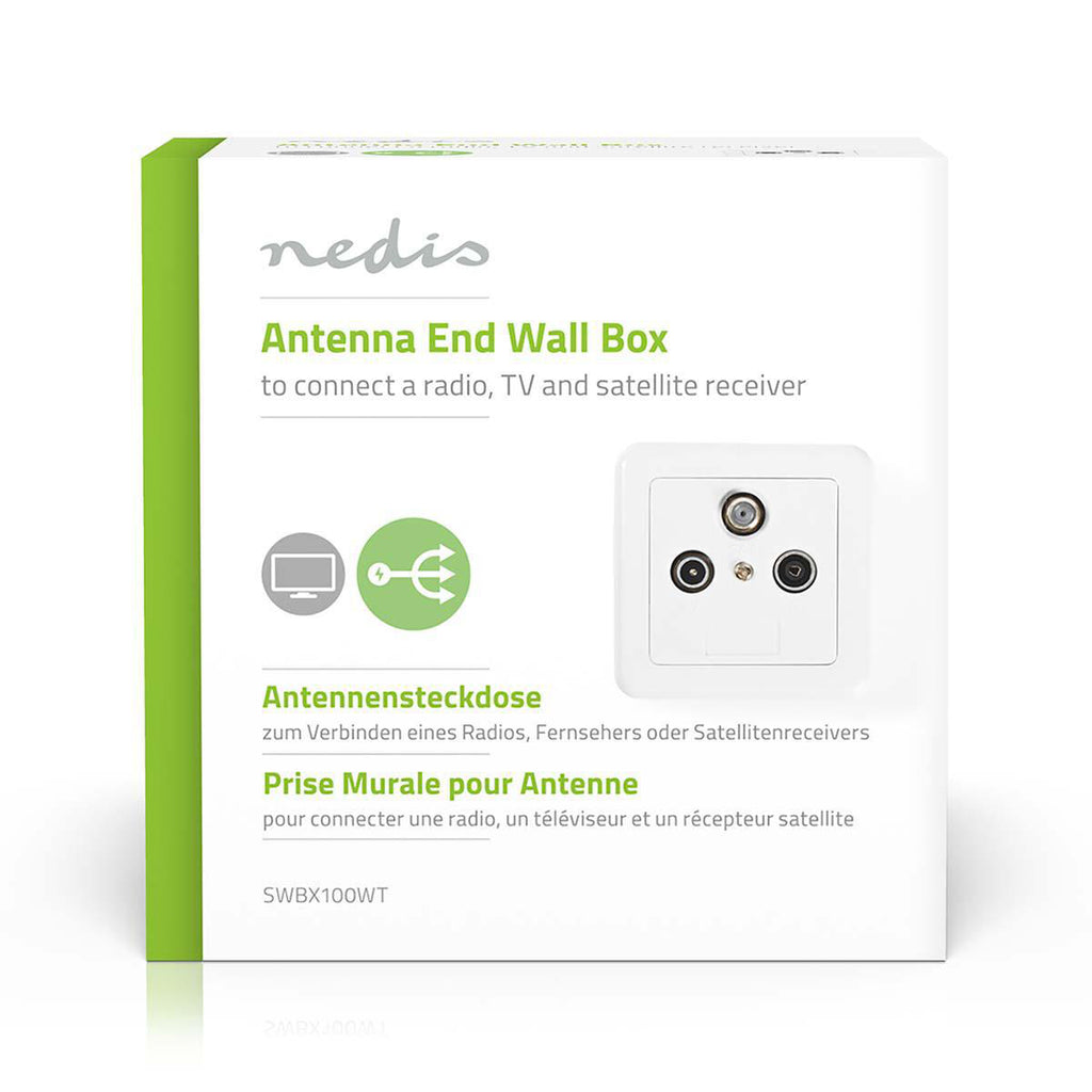 Antenna End dobozba | 1x F-Csatlakozó Aljzat / 1x IEC Csatlakozó Aljzat / 1x IEC Csatlakozó Dugó | 75 Ohm | Visszatérési út | Ezüst / Fehér
