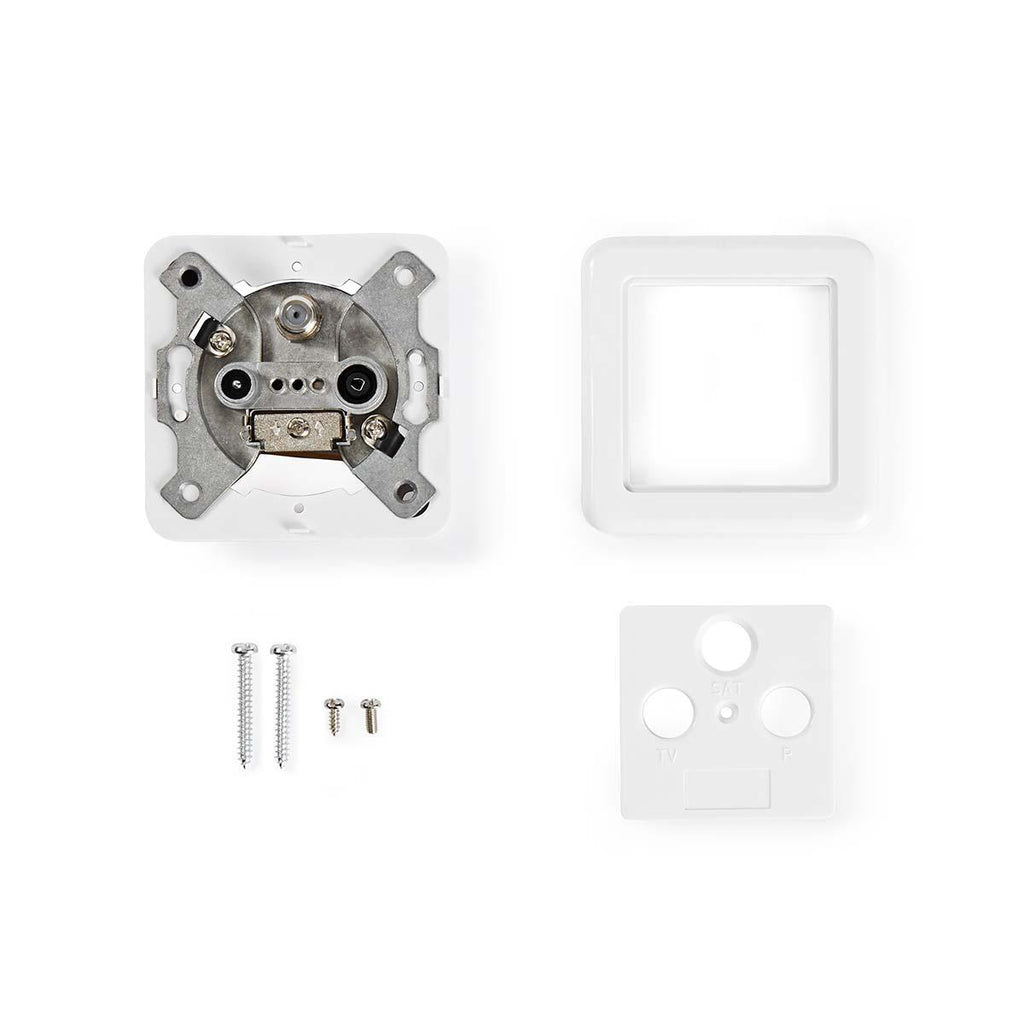 Antenna End dobozba | 1x F-Csatlakozó Aljzat / 1x IEC Csatlakozó Aljzat / 1x IEC Csatlakozó Dugó | 75 Ohm | Visszatérési út | Ezüst / Fehér