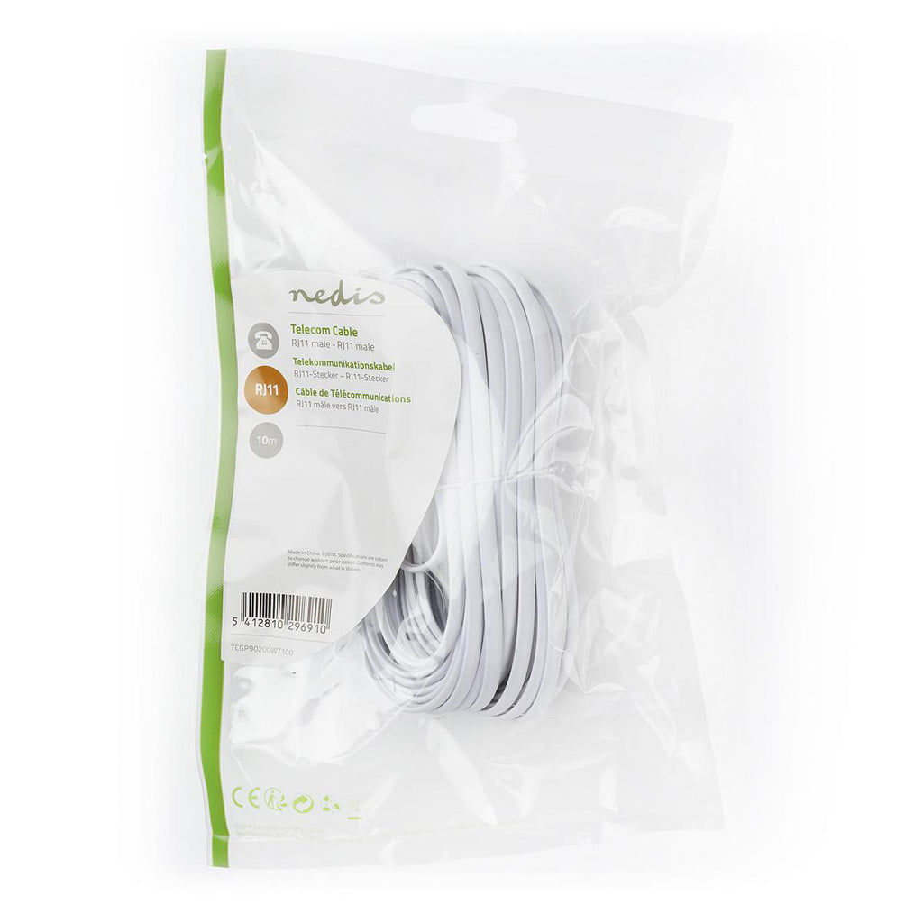 Telekommunikációs kábel | RJ11 Dugasz - RJ11 Dugasz | 10,0 m | Fehér