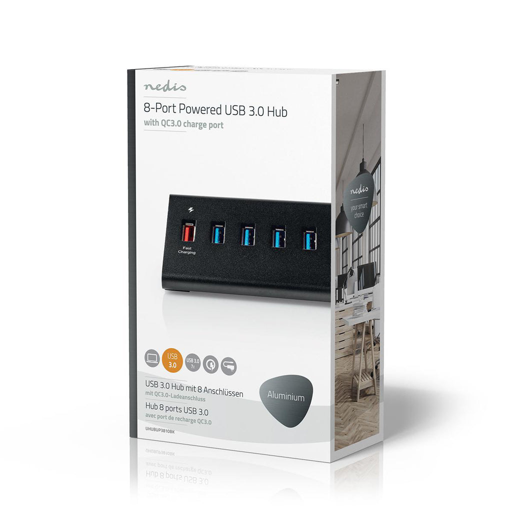 USB Hub | 8 Port | USB 3.0 Ellátású | QC3.0 | 5 Gbit/s