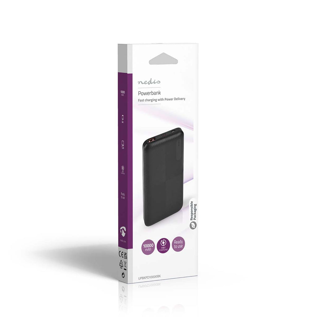 Hordozható töltő | 10000 mAh | 2x 3.0 A | Kimenő csatlakozók száma: 2 | Kimeneti kapcsolat_ 1x USB-A / 1x USB-C™ | Bemenő csatlakozók: 1x Micro USB / 1x USB-C™ | PD2.0 18W | Lítium-Polimer