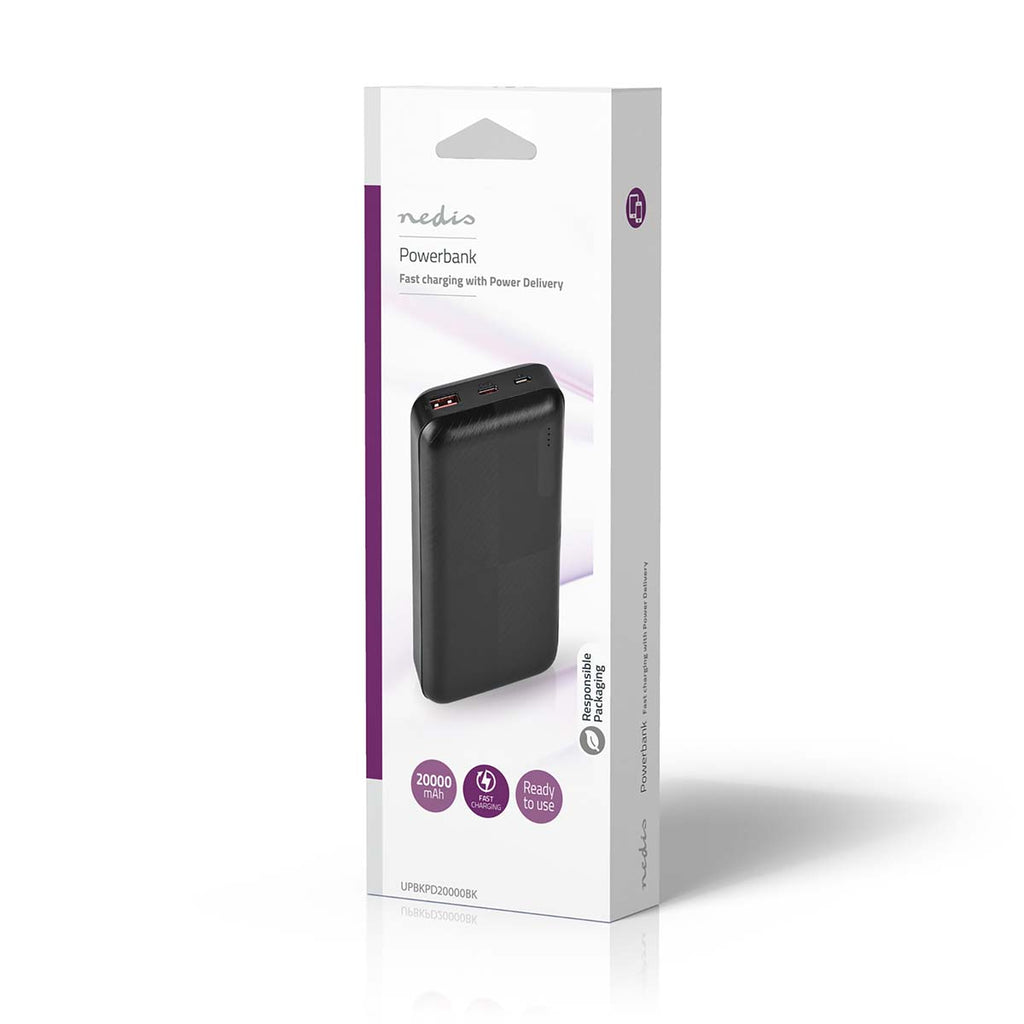 Hordozható töltő | 20000 mAh | 2x 3.0 A | Kimenő csatlakozók száma: 2 | Kimeneti kapcsolat_ 1x USB-A / 1x USB-C™ | Bemenő csatlakozók: 1x Micro USB / 1x USB-C™ | PD2.0 18W | Lítium-Polimer