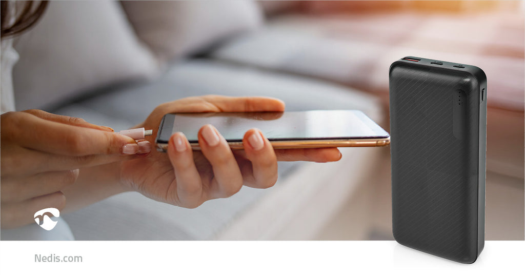 Hordozható töltő | 20000 mAh | 2x 3.0 A | Kimenő csatlakozók száma: 2 | Kimeneti kapcsolat_ 1x USB-A / 1x USB-C™ | Bemenő csatlakozók: 1x Micro USB / 1x USB-C™ | PD2.0 18W | Lítium-Polimer