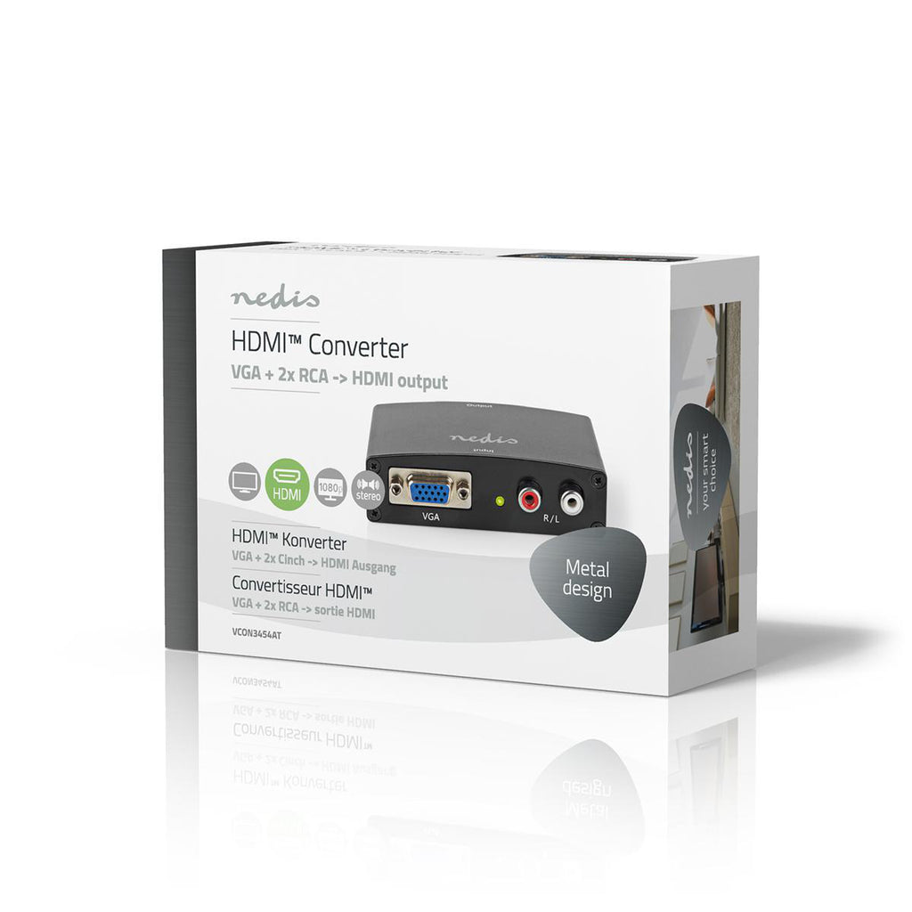 HDMI ™ Converter | VGA Female / 2x RCA Aljzat | HDMI™ Kimenet | 1 irányú | 1080p | 1.65 Gbps | Alumínium | Antracit