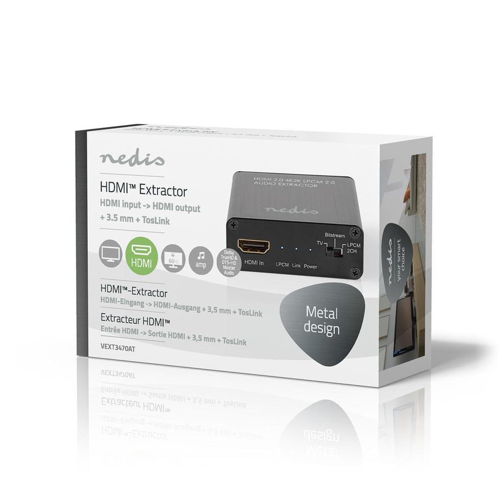 HDMI ™ Extractor | HDMI™ Bemenet | HDMI™ Kimenet / Toslink Aljzat / 1x 3.5 mm | Maximális felbontás: 4K@60Hz | 18 Gbps | Fém | Antracit | Ajándék Dobozban