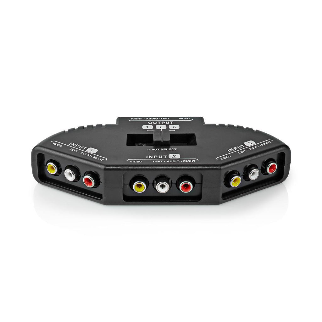 3 portos AV-kapcsoló | 3 db RCA (RWY) Bemenet - 1 db RCA (RWY) Kimenet | Fekete