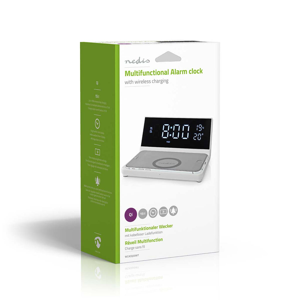 Alarm clock wireless charger | Qi szabványú | 5 / 7.5 / 10 / 15 W | USB-A Dugasz | 2 Riasztási Idők | Szundi funkció