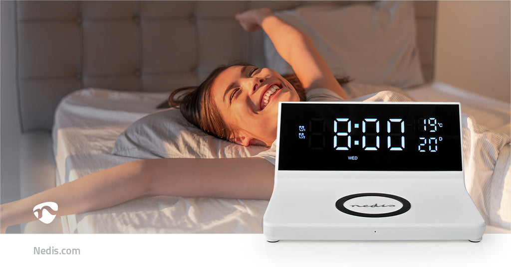 Alarm clock wireless charger | Qi szabványú | 5 / 7.5 / 10 / 15 W | USB-A Dugasz | 2 Riasztási Idők | Szundi funkció