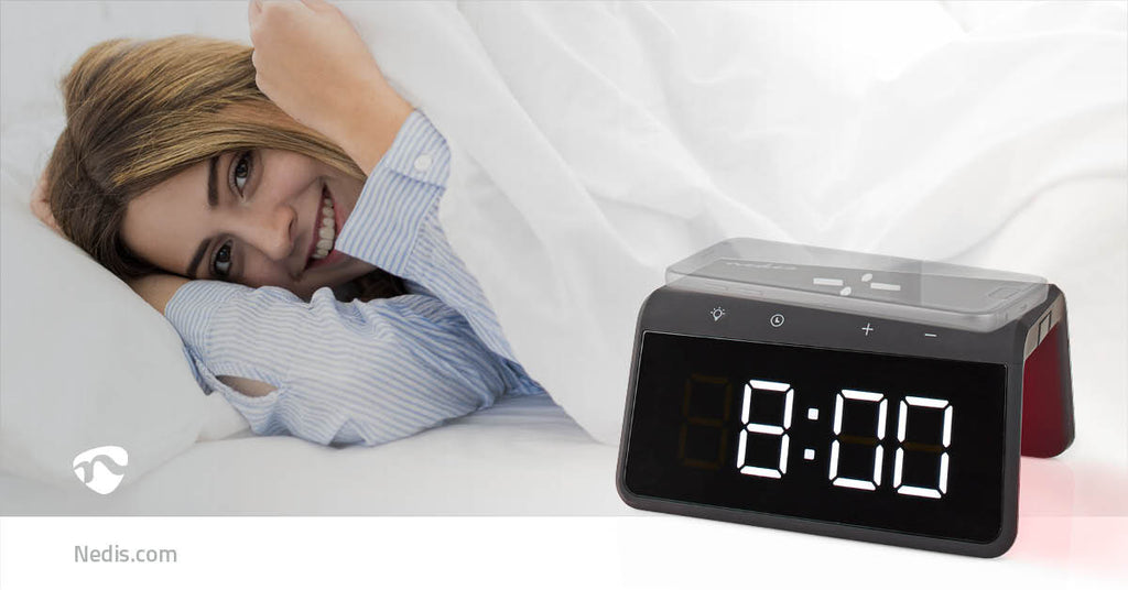 Alarm clock wireless charger | Qi szabványú | 5 / 7.5 / 10 / 15 W | USB-A Dugasz | Éjszakai Fény | 2 Riasztási Idők | Szundi funkció