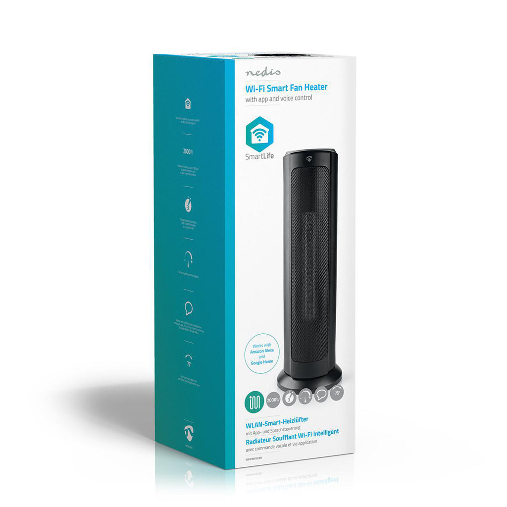 SmartLife Fűtőventilátor | Wi-Fi | Torony | 2000 W | 3 Hőbeállítások | Oszcilláló | Kijelző | 15 - 35 °C | Android™ / IOS | Fekete