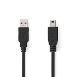 USB kábel | USB 2.0 | USB-A Dugasz | USB Mini-B 5 Érintkezős Dugasz | 480 Mbps | Nikkelezett | 1.00 m | Kerek | PVC | Fekete | Doboz-0