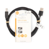 USB kábel | USB 2.0 | USB-A Dugasz | USB-B Dugasz | 480 Mbps | Nikkelezett | 2.00 m | Kerek | PVC | Fekete | Label-2