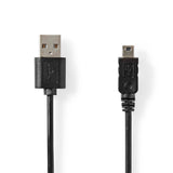 USB kábel | USB 2.0 | USB-A Dugasz | Mini 5-Pin Dugasz | 480 Mbps | Nikkelezett | 2.00 m | Kerek | PVC | Fekete | Label-0