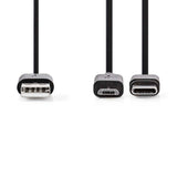 2 az 1-ben kábel | USB 2.0 | USB-A Dugasz | USB Micro-B Dugasz / USB-C™ Dugasz | 480 Mbps | 1.00 m | Nikkelezett | Kerek | PVC | Fekete | Label-1