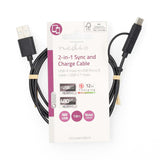 2 az 1-ben kábel | USB 2.0 | USB-A Dugasz | USB Micro-B Dugasz / USB-C™ Dugasz | 480 Mbps | 1.00 m | Nikkelezett | Kerek | PVC | Fekete | Label-2
