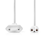 Tápkábel | Euro Férfi | IEC-320-C7 | Egyenes | Egyenes | Nikkelezett | 5.00 m | Lapos | PVC | Fehér | Label-1