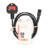 UK tápkábe | Angol Dugasz | IEC-320-C7 | 2.00 m | igen | 2x 0.75 mm² | Réz | Kerek | Nikkelezett | Egyesült Királyság | PVC | Dugasz_ Angol / G típus | 250 V AC | 3 A | Fekete-2