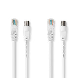 Koax és Cat6 Combi Cable | IEC (Koax) Dugasz / RJ45 Dugasz | IEC (Koax) Aljzat / RJ45 Dugasz | Nikkelezett | RG58 | 75 Ohm | Dupla Szigeteléssel | 1.50 m | Kerek | PVC | Fehér | Label-2