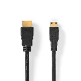Nagy Sebességű HDMI ™ kábel Ethernet | HDMI™ Csatlakozó | HDMI™ Mini Csatlakozó | 4K@30Hz | 10.2 Gbps | 1.50 m | Kerek | PVC | Fekete | Label-0