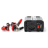Inverter módosult szinuszhullám | Bemeneti feszültség: 12 V DC | Eszköz táp kimeneti csatlaakozó(k): Type F (CEE 7/3) / USB-A | 230 V AC 50 Hz | 300 W | Kimenő csúcs teljesítmény: 600 W | Akkumulátorsaruk + Szivargyújtó | Ezüst-2