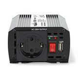 Inverter módosult szinuszhullám | Bemeneti feszültség: 12 V DC | Eszköz táp kimeneti csatlaakozó(k): Type F (CEE 7/3) / USB-A | 230 V AC 50 Hz | 300 W | Kimenő csúcs teljesítmény: 600 W | Akkumulátorsaruk + Szivargyújtó | Ezüst-3