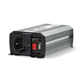 Inverter módosult szinuszhullám | Bemeneti feszültség: 12 V DC | Eszköz táp kimeneti csatlaakozó(k): Type F (CEE 7/3) / USB-A | 230 V AC 50 Hz | 300 W | Kimenő csúcs teljesítmény: 600 W | Akkumulátorsaruk + Szivargyújtó | Ezüst-7