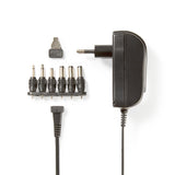 Univerzális hálózati adapter | Euro / C típus (CEE 7/16) | 18 W | 3 / 4.5 / 5 / 6 / 7.5 / 9 / 12 VDC | Kimeneti csatlakozó típusa: 2.5 x 2.1 mm / 3.5 x 1.35 mm / 3.5 x 2.1 mm / 5.0 x 2.1 mm / 5.5 x 1.5 mm / 5.5 x 2.5 mm | 1.80 m | Bemeneti feszültség: AC