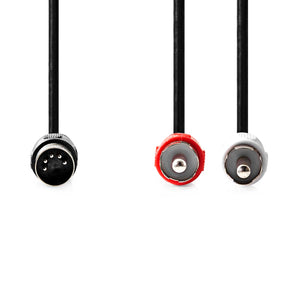 DIN audio kábel | DIN 5 Tűs Dugasz | 2x RCA Dugasz | Nikkelezett | 1.00 m | Kerek | PVC | Fekete | Label-1