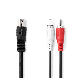 DIN audio kábel | DIN 5 Tűs Dugasz | 2x RCA Dugasz | Nikkelezett | 1.00 m | Kerek | PVC | Fekete | Label-0