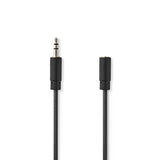 Sztereó audiokábel | 3.5 mm Dugasz | 3.5 mm Aljzat | Nikkelezett | 5.00 m | Kerek | Fekete | Label-0