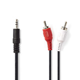 Sztereó audiokábel | 3.5 mm Dugasz | 2x RCA Dugasz | Nikkelezett | 2.00 m | Kerek | Fekete | Műanyag Zacskó
